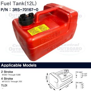 12 liter (3.1 US Gallon) fuel tank with tank-side connector