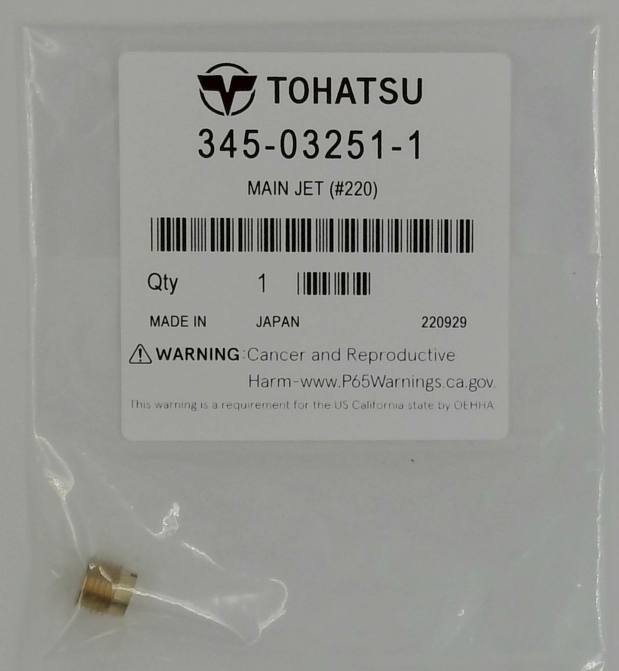 345-03251-1 – Main Jet (#220) – Tohatsu